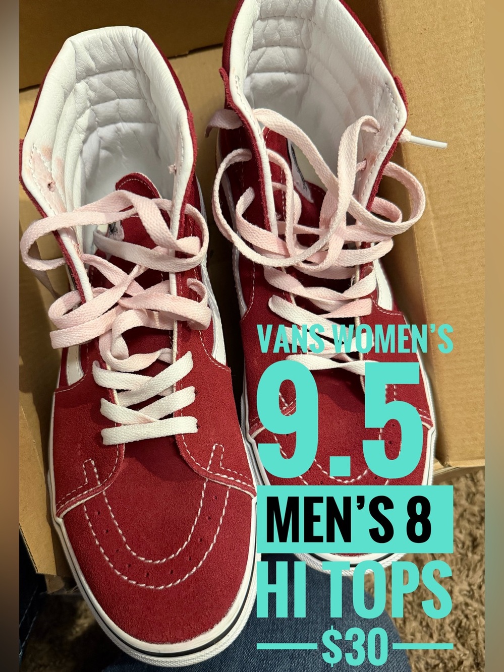 Vans Hi-Top Sneakers in Burgundy with Pink Laces